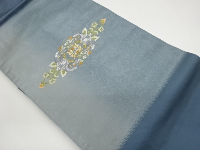 Nagoya obi with embroidery of flowers and birds